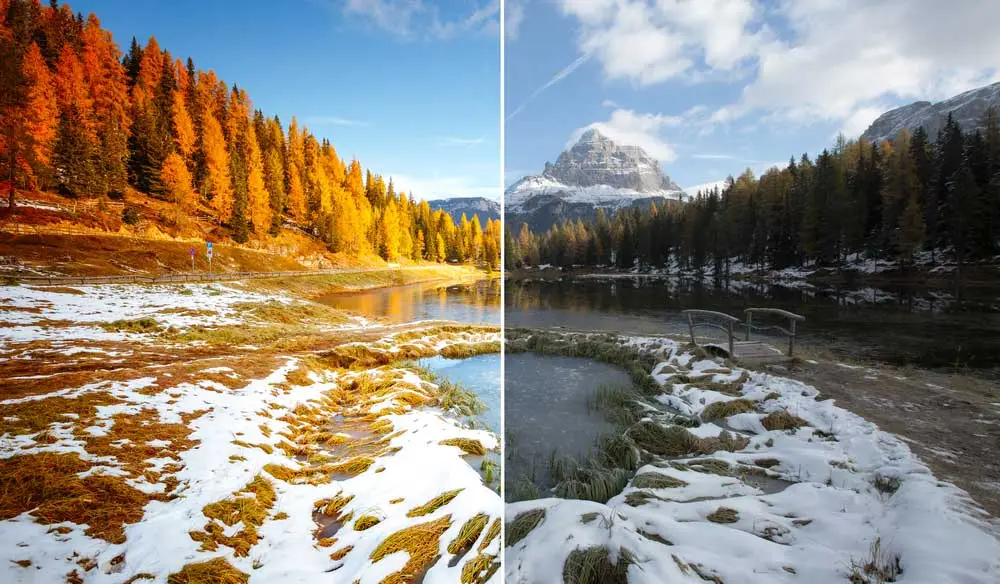 Illustration of impact of using LUTs in the form of a before and after image. 