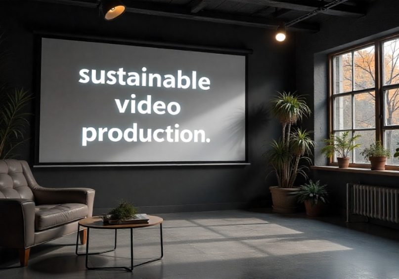 Image illustrating sustainable video production with a focus on creativity and climate responsibility with six practices.
