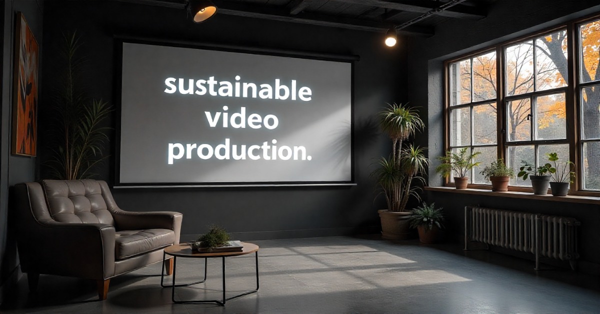 Image illustrating sustainable video production with a focus on creativity and climate responsibility with six practices.