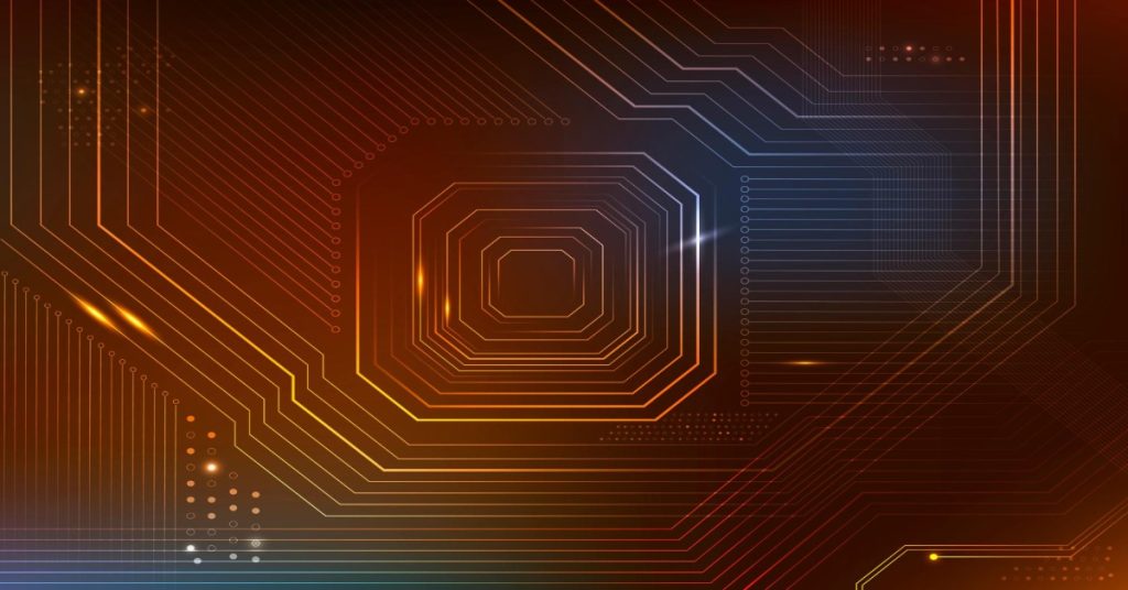 Circuit board design in an abstract technology background, showcasing new AI innovations in Premiere Pro.