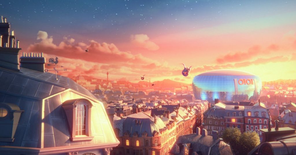 VFX software used in an animated city scene, featuring a CG commercial for the OIOI Marui department store.