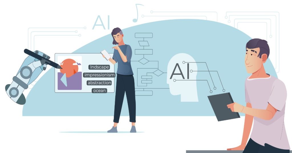 Image depicting the process of AI creating a video. The person is editing a video by giving more commands through the prompt. 