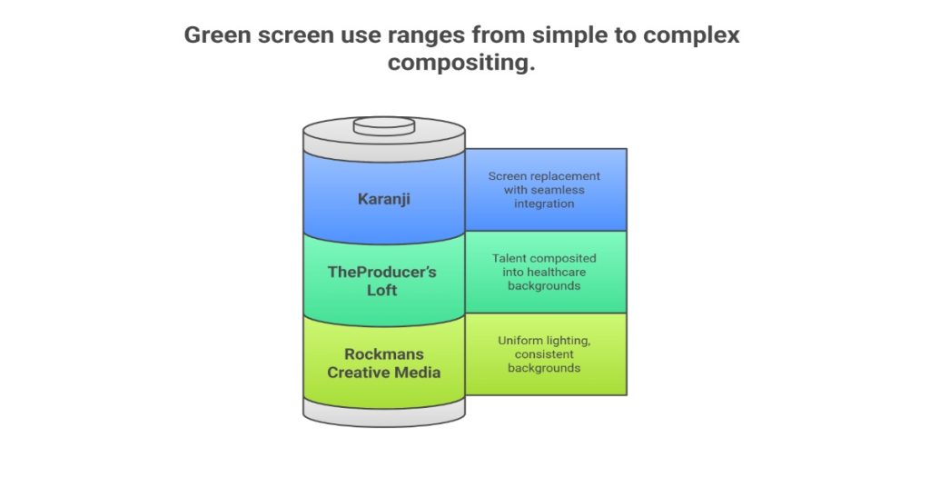 Examples of corporate videos utilizing green screen technology.