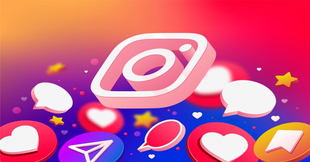 Logo of Instagram with icons of its different features, to illustrate platform support for reels.