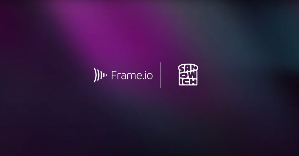 Logo of remote video production tool, Frame.io and Sandwich Agency. 