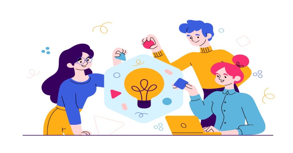 People collaborating for storyboarding and script writing with a laptop, revising and iterating. 