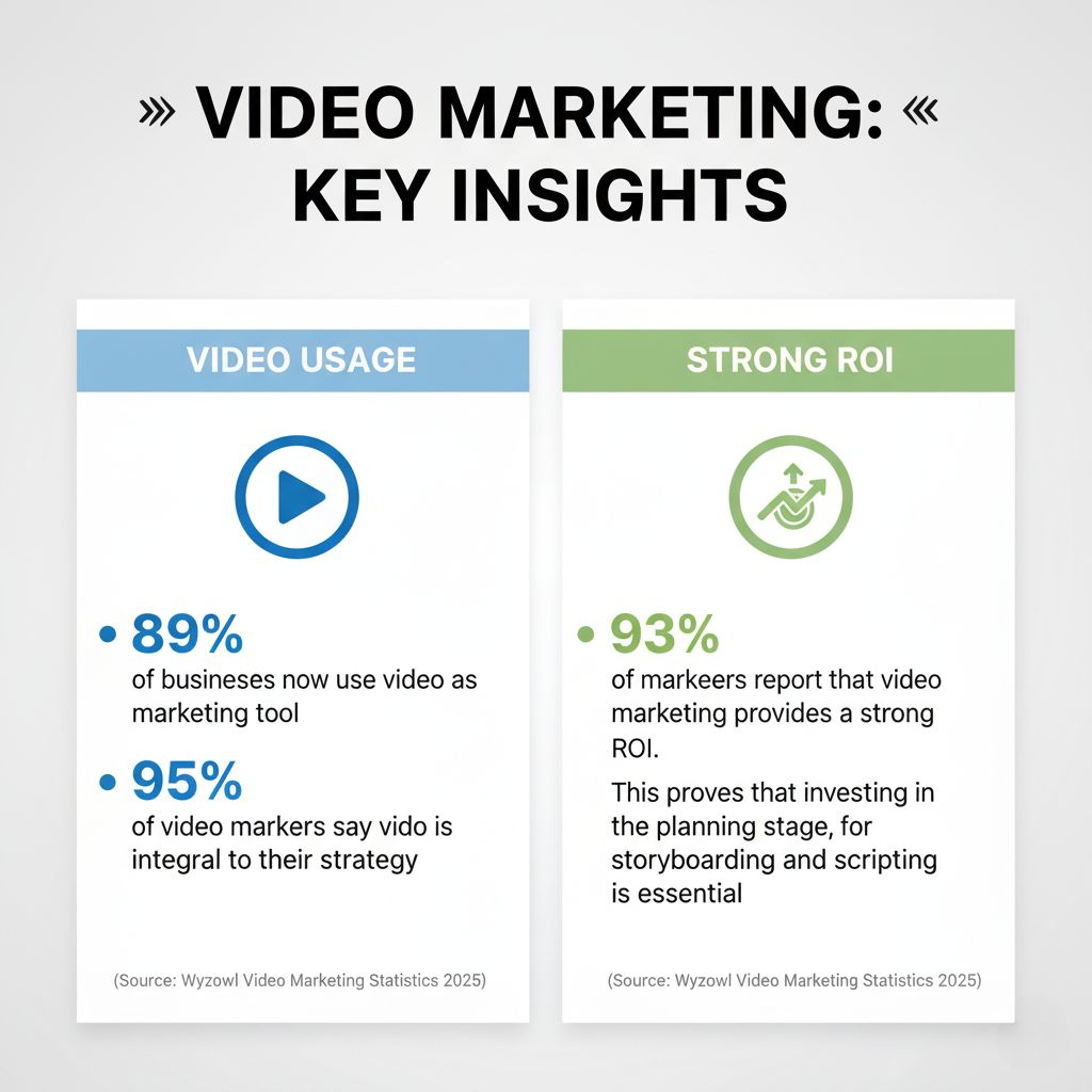 Video marketing key insights with a focus on storyboarding and scriptwriting.